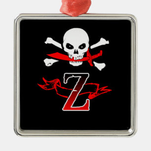 Jolly Roger Z Monogram Initial Julgransprydnad Metall