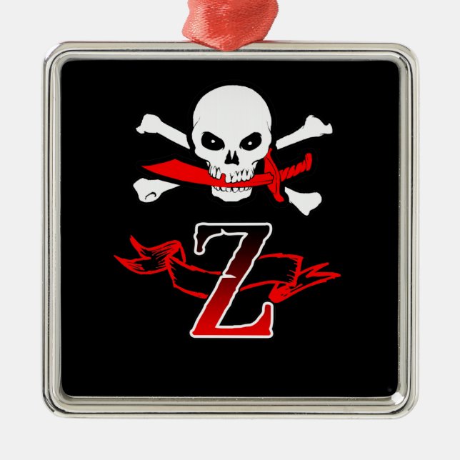 Jolly Roger Z Monogram Initial Julgransprydnad Metall (Framsidan)