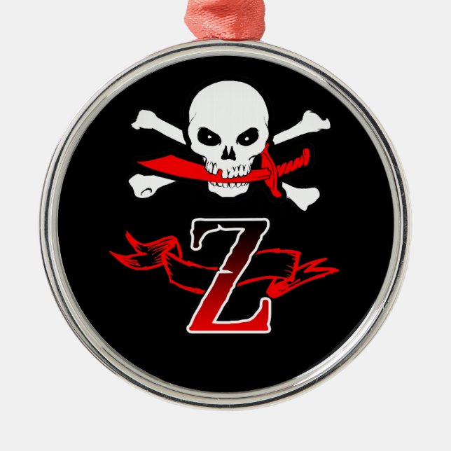 Jolly Roger Z Monogram Initial Julgransprydnad Metall (Framsidan)