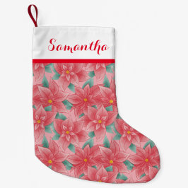 Jolly Rosa och Red Poinsettia Personlig Namn Liten Julstrumpa