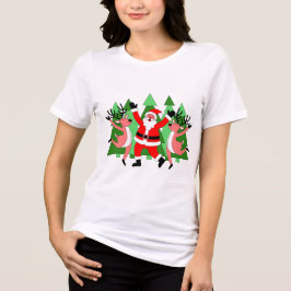 Jolly Santa and Reindeer Dance Christmas T-Shirt