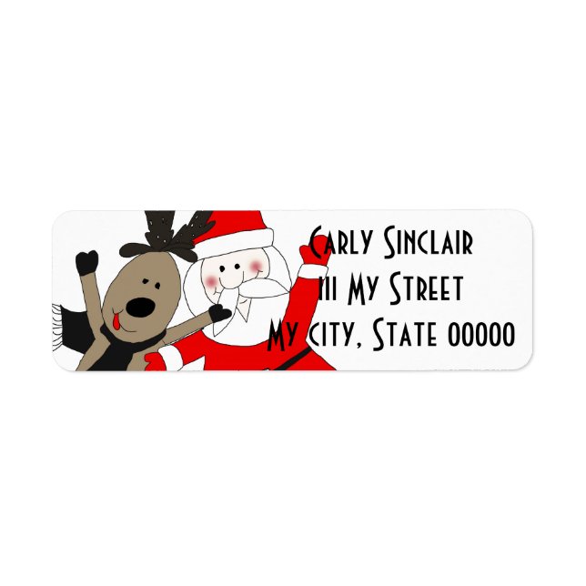 Jolly Santa and Reindeer Returadress Etikett (Framsidan)
