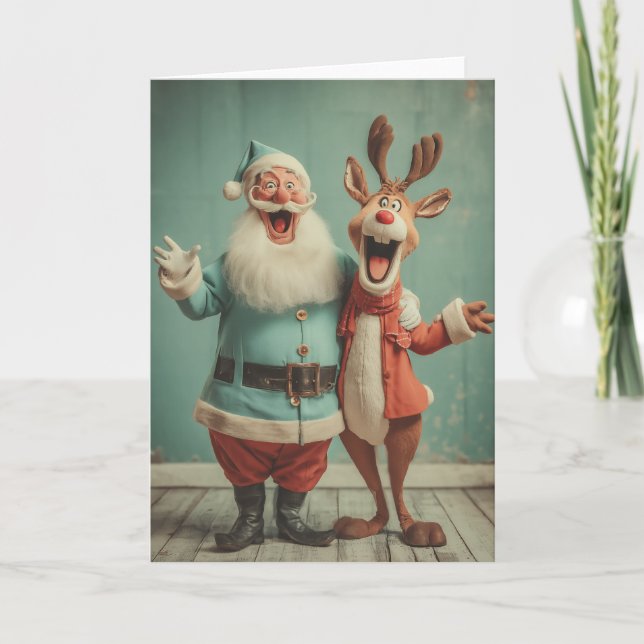 Jolly Santa and Rudolph Cheer Helgkort (Framsida)