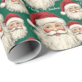 Jolly Santa Ansikte Grönt Presentpapper