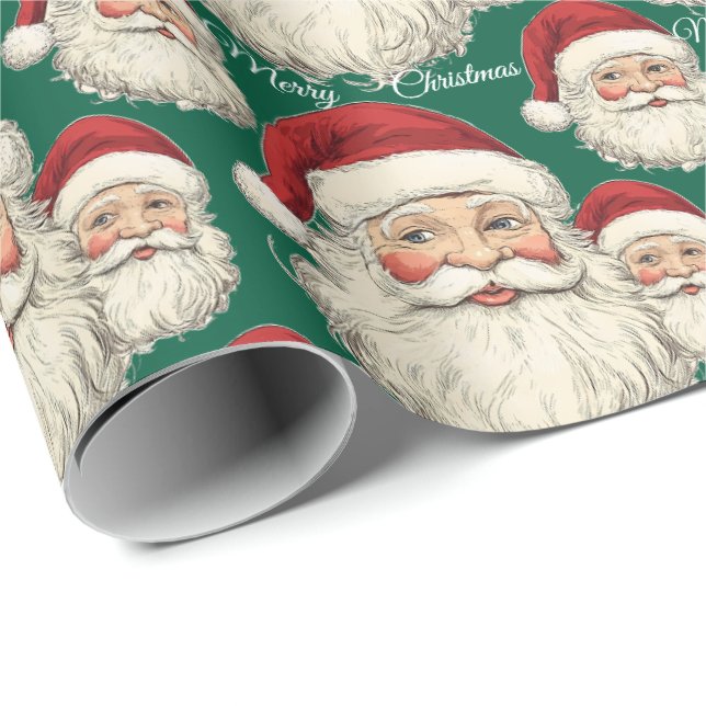 Jolly Santa Ansikte Grönt Presentpapper (Rullad Hörn)
