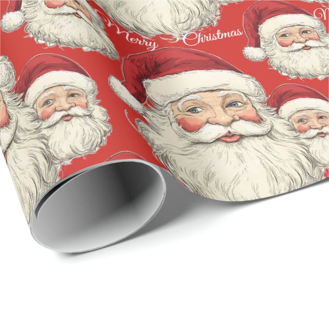 Jolly Santa Ansikte Red Presentpapper (Rullad Hörn)