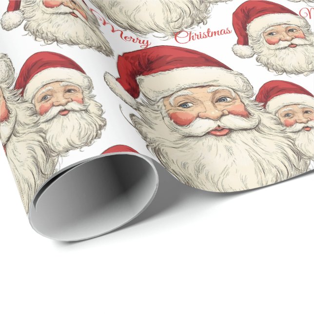 Jolly Santa Ansikte White Presentpapper (Rullad Hörn)