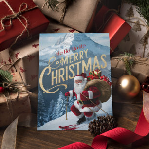 Jolly Santa Carves Snowy Slopes Vykort
