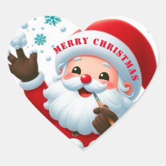 Jolly Santa Classic Round Stickers Hjärtformat Klistermärke