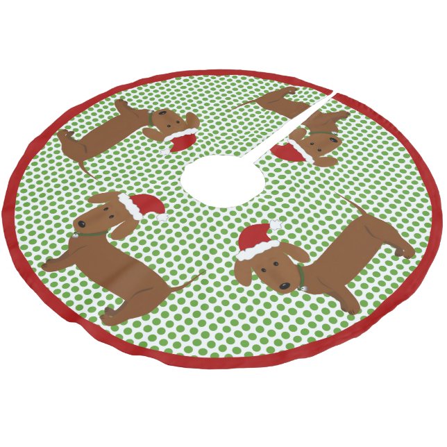 Jolly Santa Dachshunds - Röd Jacka Julgransmatta Borstad Polyester (Vinklad)