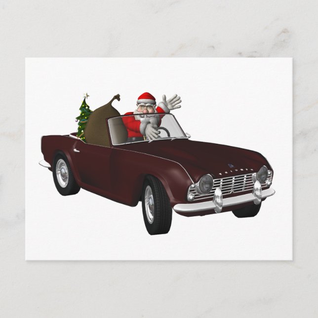 Jolly Santa Driving Triumph TR4 Helg Vykort (Framsida)
