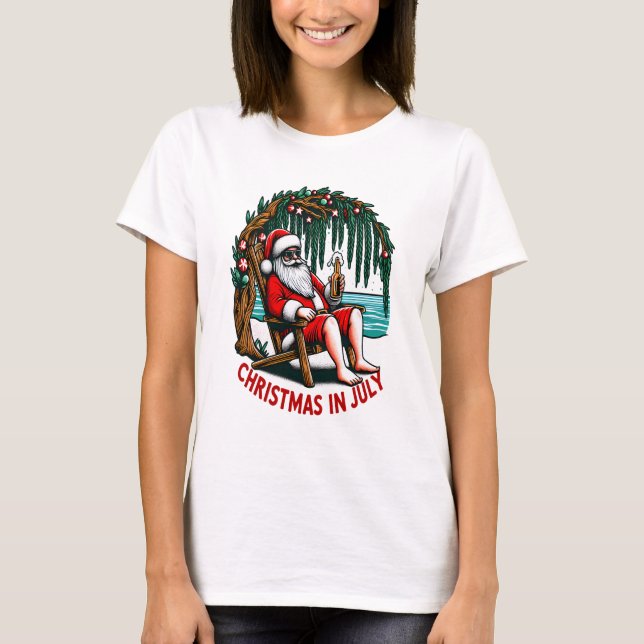 Jolly Santa Enjoying A Beer T Shirt (Framsida)
