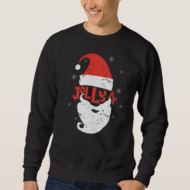 Jolly Santa Hat Beard Af Snöflingor Merry Christma Lång Ärmad Tröja (Framsida)