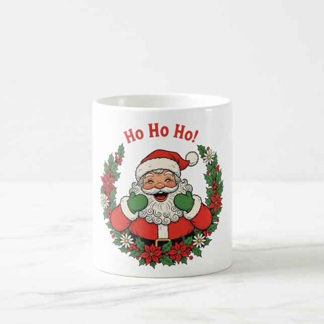 Jolly Santa in a Festive Christmas Wreath Kaffemugg (Center)