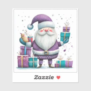 Jolly Santa in Violet med julgåvor Klistermärken