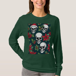 Jolly Santa Jul-Döskallar med Poinsettias T Shirt