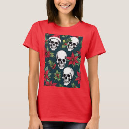 Jolly Santa Jul-Döskallar med Poinsettias T Shirt