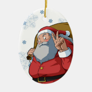 Jolly Santa med fredsteckengod jul Julgransprydnad Keramik