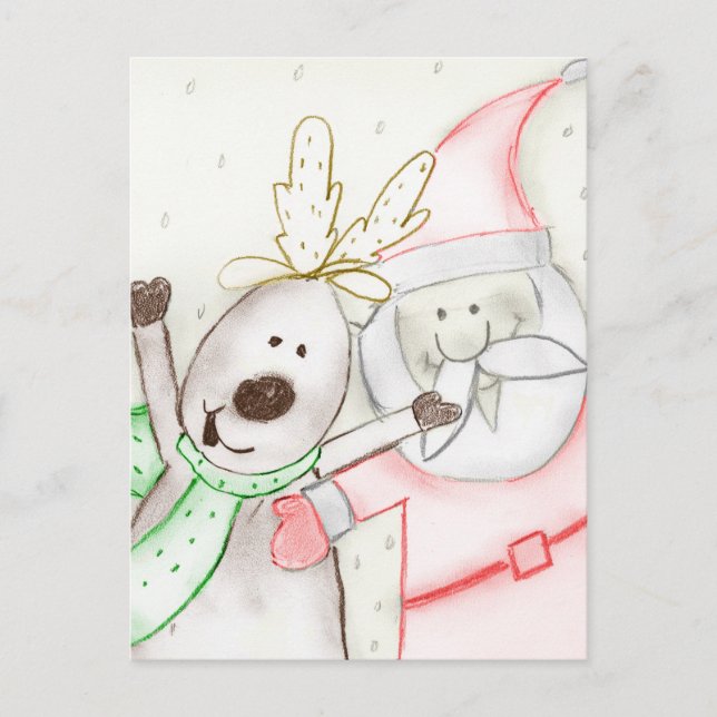JOLLY SANTA OCH REINDEER HELG VYKORT (Framsida)
