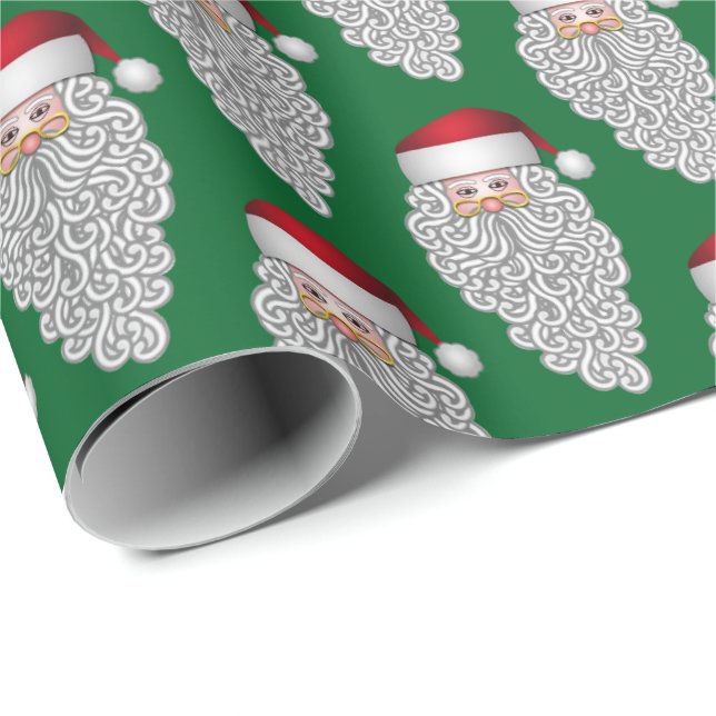 Jolly Santa on Grönt Presentpapper (Rullad Hörn)