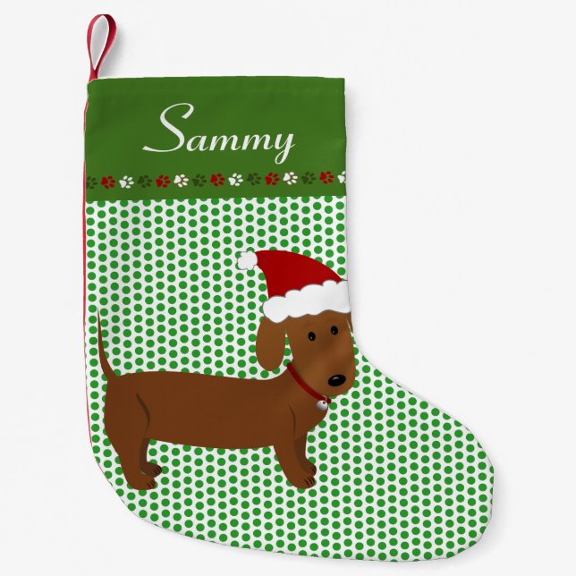 Jolly Santa Red Dachshund Personlig Liten Julstrumpa (Framsidan)