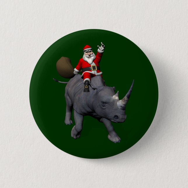 Jolly Santa Riding A Rhino Knapp (Framsida)