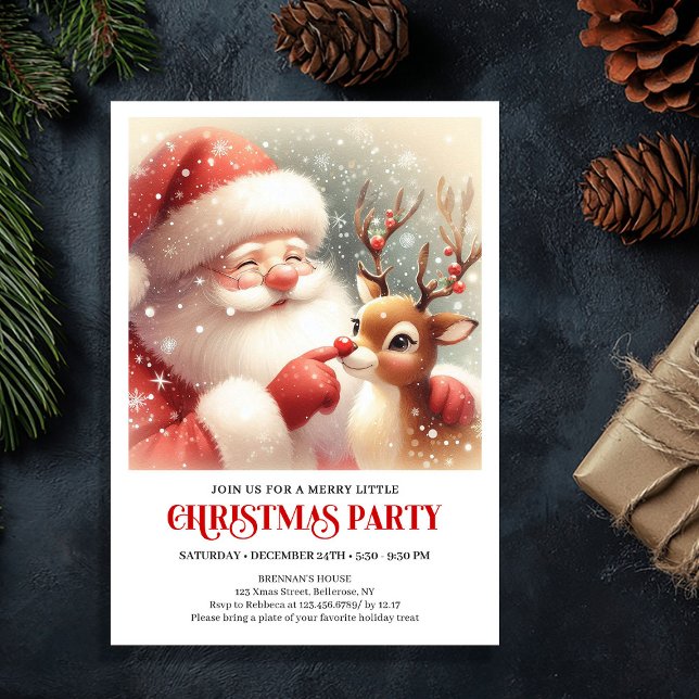 Jolly Santa Rudolph Holiday Party Invitation Inbjudningar (Jolly Santa Rudolph Holiday Party Invitation)