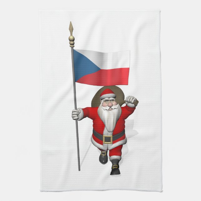 Jolly Santa Visiting Tjeckien Kökshandduk (Vertikal)