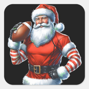 Jolly Santa with a Helgdag Football Fyrkantigt Klistermärke