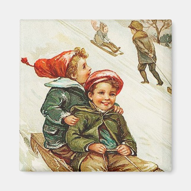 Jolly Sleding Time Vintage Magnet (Framsidan)