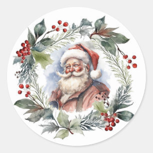 Jolly Smilde Santa Watercolor jul-andedräkt Runt Klistermärke