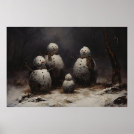 Jolly Snögubbars Family in Mörk Forest Poster