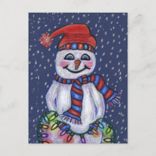Jolly Snögubbe Hat Scarf med jul Ljus Snö Vykort