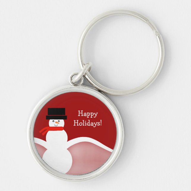 Jolly Snögubbe Helgdag Keychain Rund Silverfärgad Nyckelring (Framsidan)