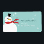 Jolly Snögubbe jul Fraktsedel<br><div class="desc">Etikett med ett sött snögubbe omgivet av snöflingor. © Mood 4 Cute</div>