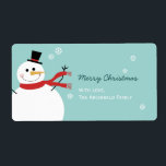 Jolly Snögubbe jul Fraktsedel<br><div class="desc">Etikett med ett sött snögubbe omgivet av snöflingor. © Mood 4 Cute</div>