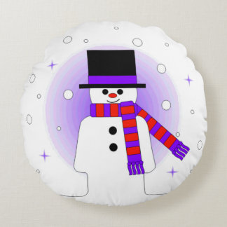 Jolly Snögubbe med Top hat och Scarf Round Pillow Rund Kudde