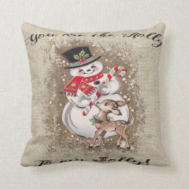 Jolly snögubbe och ren! Så gulligt… Kudde