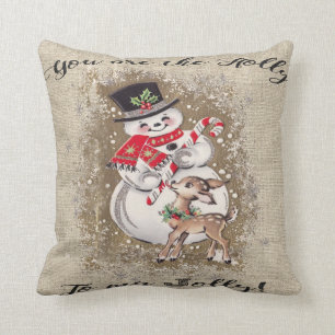 Jolly snögubbe och ren! Så gulligt… Kudde