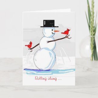 Jolly Snögubbe Red Cardinals Winter Greeting Card Kort
