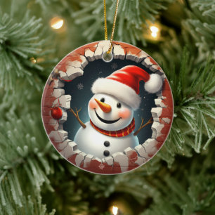 Jolly Snögubbe Santa Hat - 3D Julgransprydnad Keramik