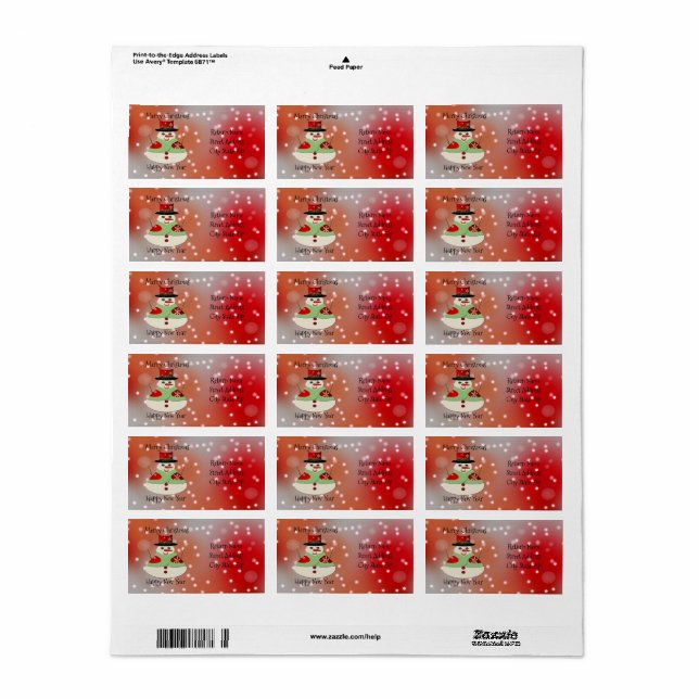 Jolly Snögubbe Snowy Dreams Adressetikett (Helt Ark)