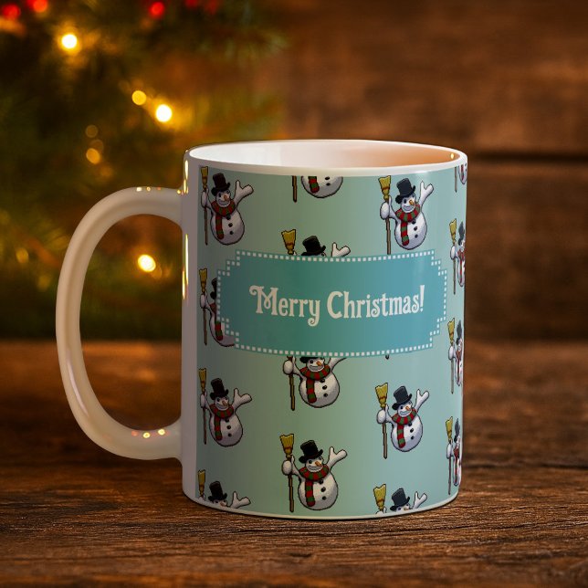 Jolly Snowman Merry Christmas! Pixel Art Pattern Kaffemugg (Skapare uppladdad)