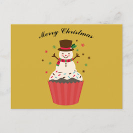 Jolly Snowman on a Cupcake Christmas Card Vykort