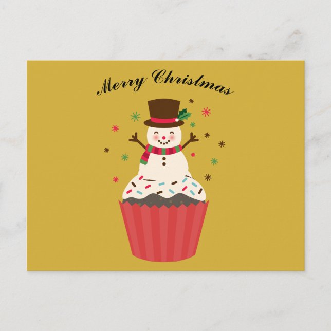 Jolly Snowman on a Cupcake Christmas Card Vykort (Framsida)