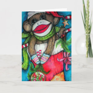 Jolly sock monkey för järnek helgkort