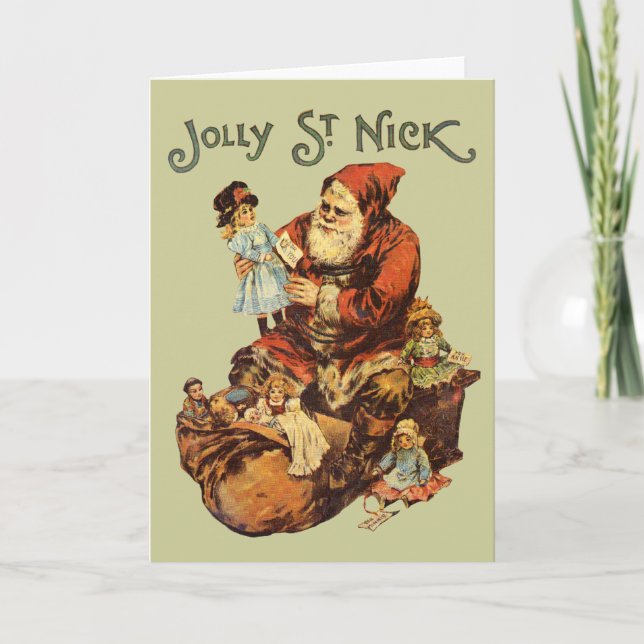 Jolly St. Nick för vintage Helgkort (Framsida)