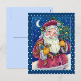 JOLLY ST NICK & TEDDYBEAR, GAMLA FASHIONED CHRISTM HELG VYKORT