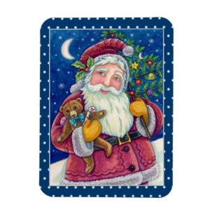 JOLLY ST NICK & TEDDYBEAR, GAMLA FASHIONED CHRISTM MAGNET