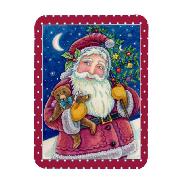 JOLLY ST NICK & TEDDYBEAR, GAMLA FASHIONED CHRISTM MAGNET (Vertikal)